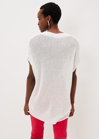 Phase Eight Lizzia V-Neck Stitch Knitwear White USA | 0845213-DS